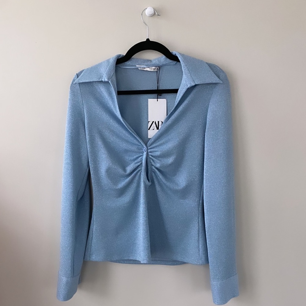 Zara shimmer long sleeve shirt